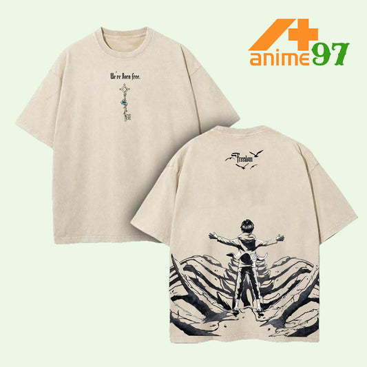 Limited Titan Slayer Protagonist Vintage Washed T-Shirt – Oversized Retro Anime-Inspired Graphic Streetwear