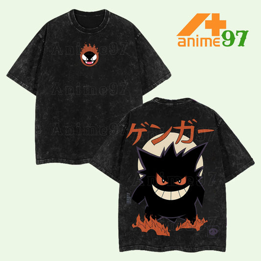 Limited Lavender Ghost Creature Washed T-Shirt – Acid Wash Oversized Lightweight/Heavyweight Anime-Inspired Streetwear