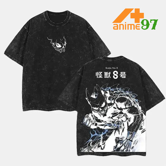 Limited Edition Monster No. 8 Shadow Form Washed T-Shirt – Double Printed Oversized Heavyweight Anime-Inspired Tee