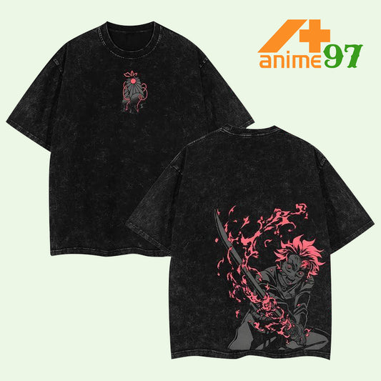 Limited Edition Flame-Blade Warrior Washed T-Shirt – Oversized Anime-Inspired Streetwear Graphic Tee