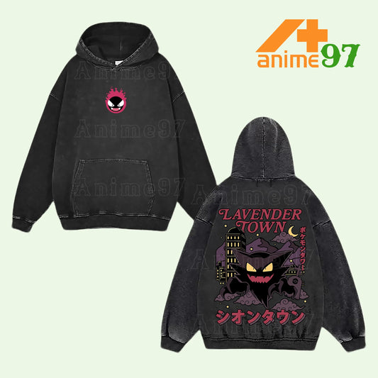 Limited Retro 90s Ghost Shadow Creature Washed Hoodie – Purple Night Spirit Graphic Oversized Unisex Heavyweight Anime-Inspired Streetwear