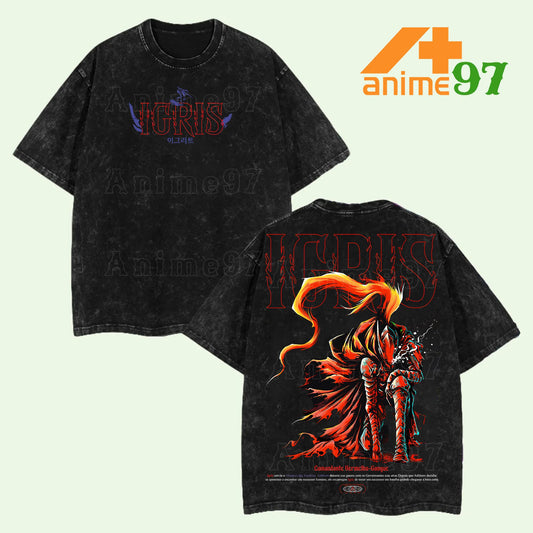 Retro Limited Blood-Red Shadow Commander Washed T-Shirt – Oversized Unisex Artwork Streetwear Tee