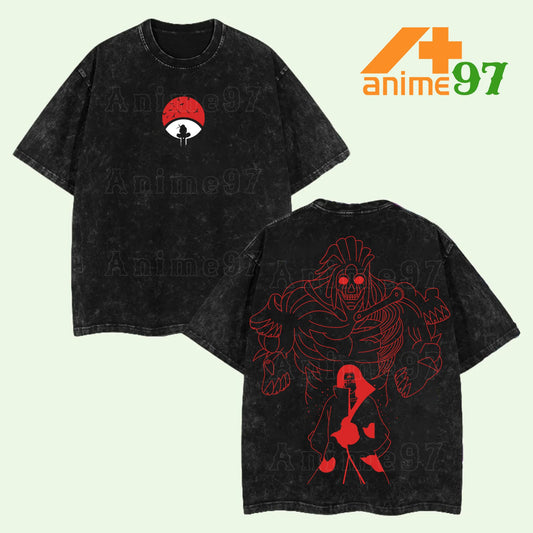 Retro Limited Crimson Susanoo Warrior Washed T-Shirt – Double Printed Oversized Lightweight Anime-Inspired Streetwear