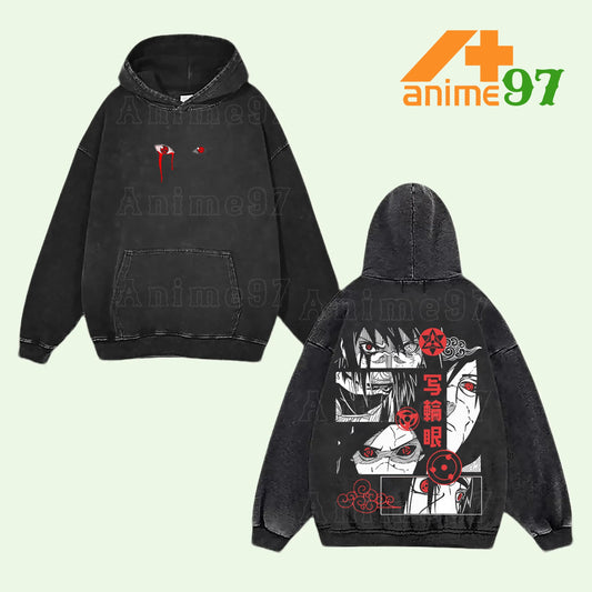 Limited Retro Double Ninja Rivalry Washed Hoodie – Dark Trio Graphic Oversized Unisex Heavyweight Anime-Inspired Streetwear