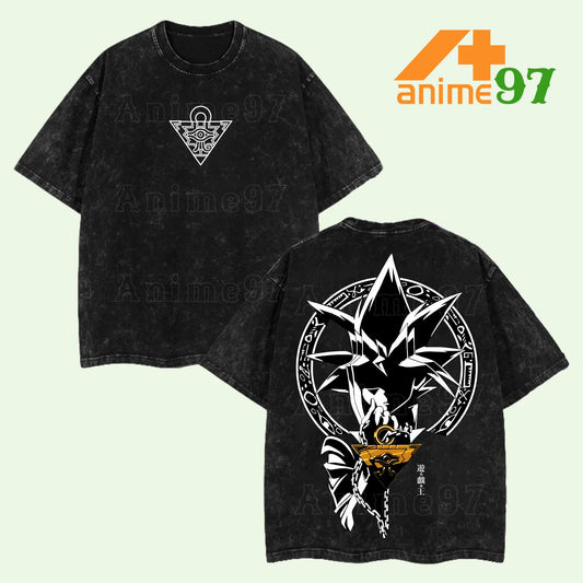 Retro Limited Ancient Millennium Pendant Washed T-Shirt – Double Printed Oversized Lightweight Anime-Inspired Streetwear