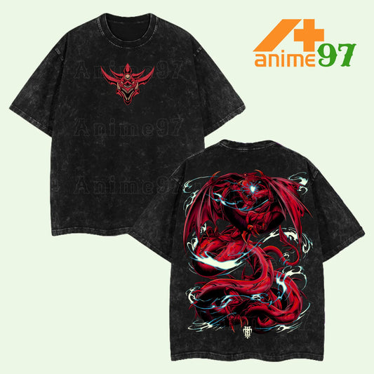 Retro Limited Crimson-Eyed Dragon Washed T-Shirt – Oversized Unisex Vintage Fantasy Card-Inspired Streetwear Tee