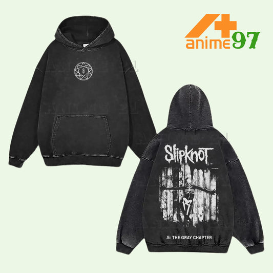 Retro Vintage Limited Gray Chapter Skeleton Washed Hoodie – Double Printed Oversized Acid Wash Rock-Inspired Pullover