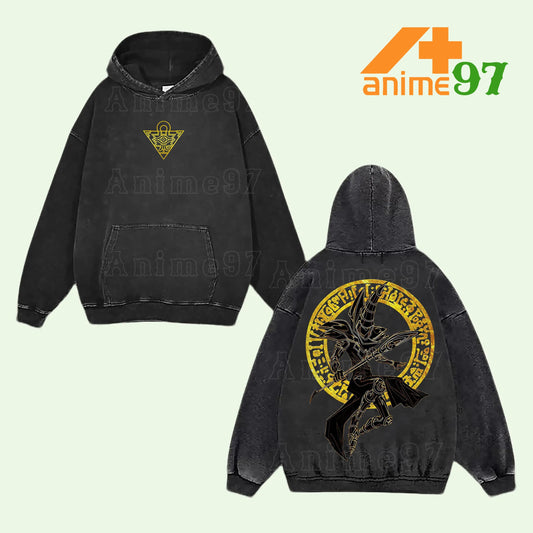 Retro Limited Dark Spellcaster Monster Washed Hoodie – Double Printed Vintage Oversized Unisex Anime-Inspired Streetwear