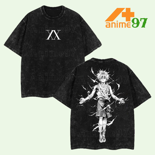 Retro Heavy Limited Thunder Assassin Prodigy Washed T-Shirt – Double Printed Heavyweight Manga-Inspired Oversized Tee
