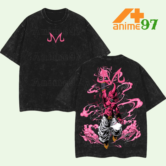 Retro Heavy Limited Pink Chaos Creature Washed T-Shirt – Double Printed Oversized Heavyweight Anime-Inspired Streetwear