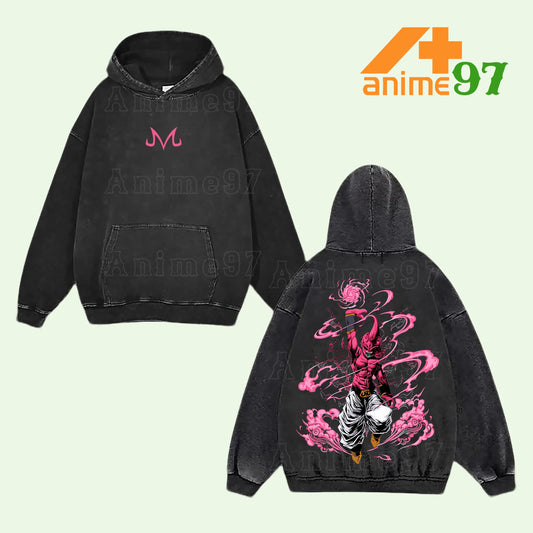 Retro Limited Pink Chaos Creature Washed Hoodie – Double Printed Vintage Oversized Unisex Heavyweight Anime-Inspired Streetwear