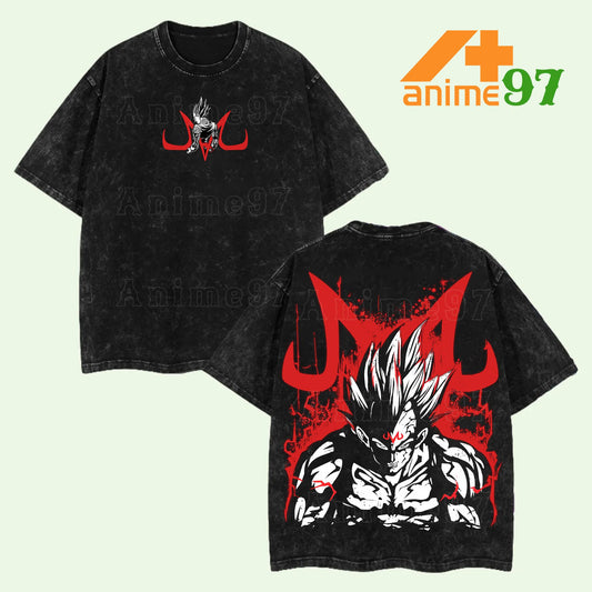 Retro Heavy Limited Prince of Saiyan Pride Washed T-Shirt – Double Printed Heavyweight Vintage Anime-Inspired Tee
