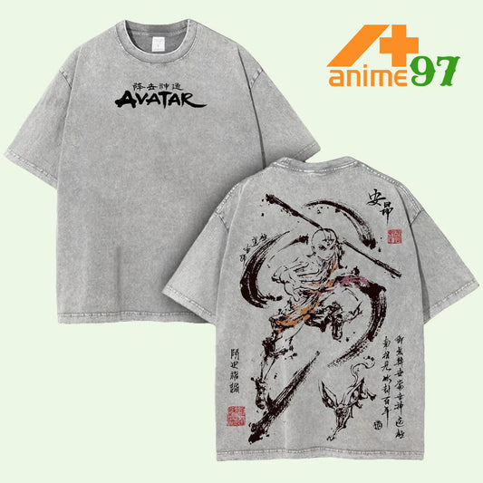 Retro Limited Airborne Elemental Master Washed T-Shirt – Double Printed Oversized Anime-Inspired Lightweight Tee