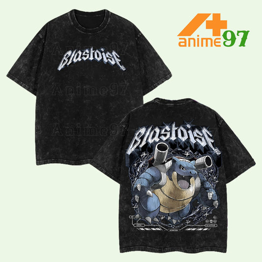 Retro Limited Aqua Tank Creature Washed T-Shirt – Vintage Anime-Inspired Oversized Unisex Streetwear Tee