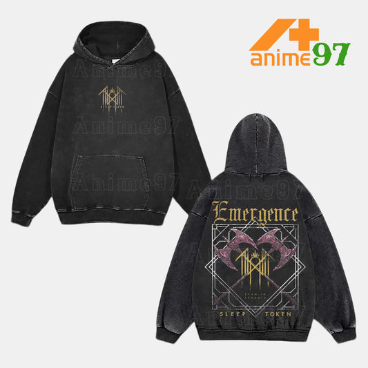 Retro Limited Arcadian Ritual Mask Washed Hoodie – Heavyweight Oversized Unisex Rock-Inspired Streetwear