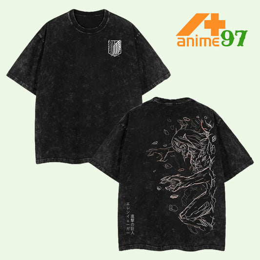 Retro Vintage Limited Wall Titan Realm Washed T-Shirt – Oversized Unisex Anime-Inspired Streetwear