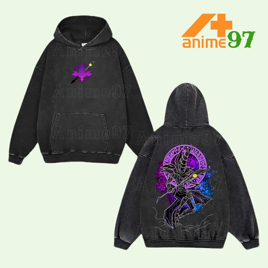Retro Vintage Limited Dark Arcane Sorcerer Double Printed Washed Hoodie – Oversized Unisex 90s Anime-Inspired Streetwear