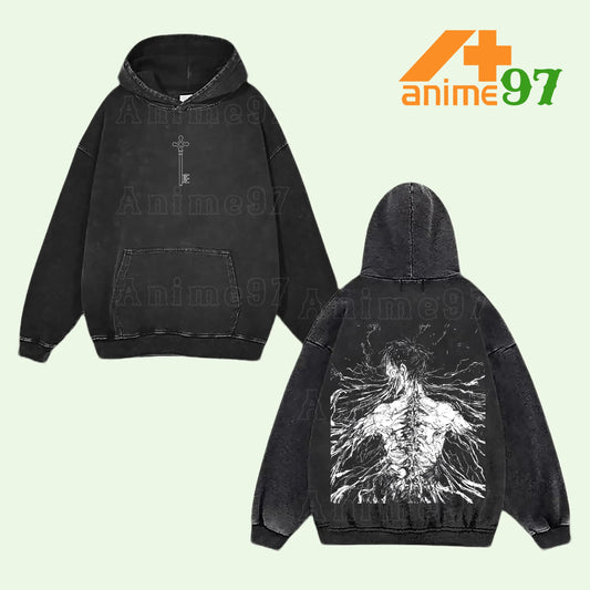 Retro Vintage Limited Titan Slayer Protagonist Washed Hoodie – Oversized Unisex Anime-Inspired Streetwear