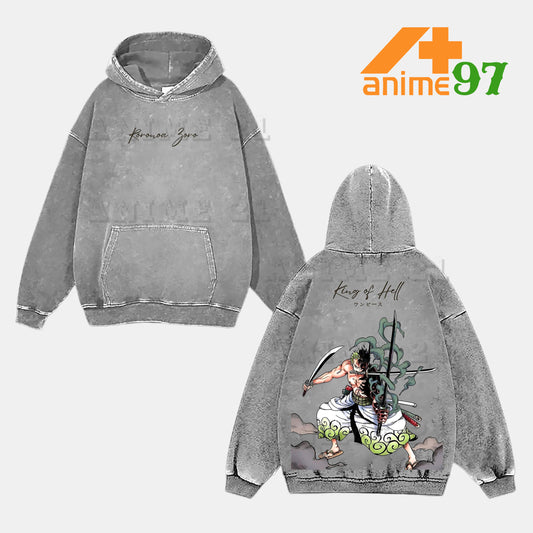 Retro Vintage Limited King of the Underworld Swordsman Washed Hoodie – Oversized Heavyweight Manga-Inspired Streetwear