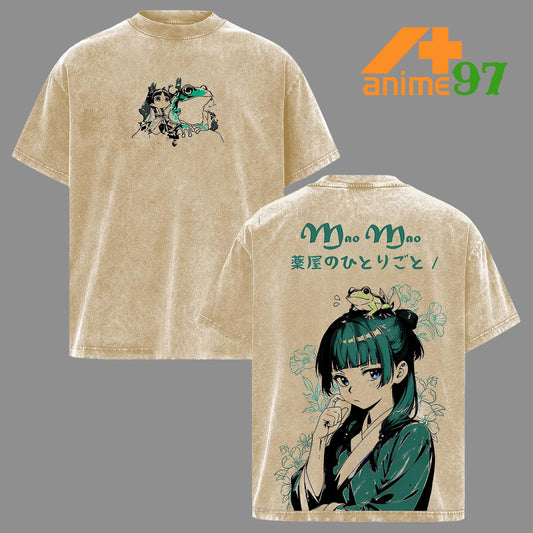 Retro Vintage Limited Apothecary Maomao Herbalist Washed T-Shirt – Oversized Unisex Fantasy-Inspired Streetwear