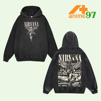 Retro Vintage Limited Grunge Angel Session Washed Hoodie – Double Printed Oversized Unisex Heavyweight Rock-Inspired Streetwear