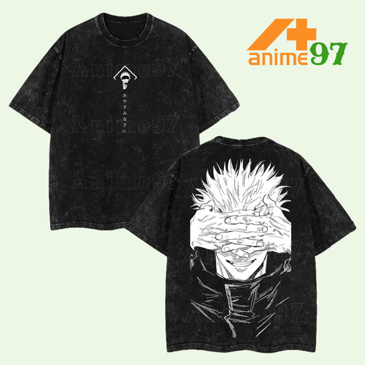 Retro Vintage Limited White-Haired Sorcerer Domain Washed T-Shirt – Double Printed Oversized Unisex Heavyweight Anime-Inspired Tee