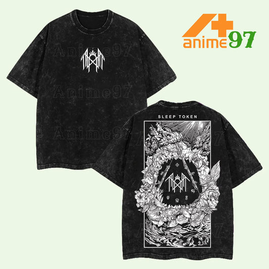 Retro Vintage Limited White Sigil Emergence Washed T-Shirt – Oversized Unisex Rock-Inspired Streetwear