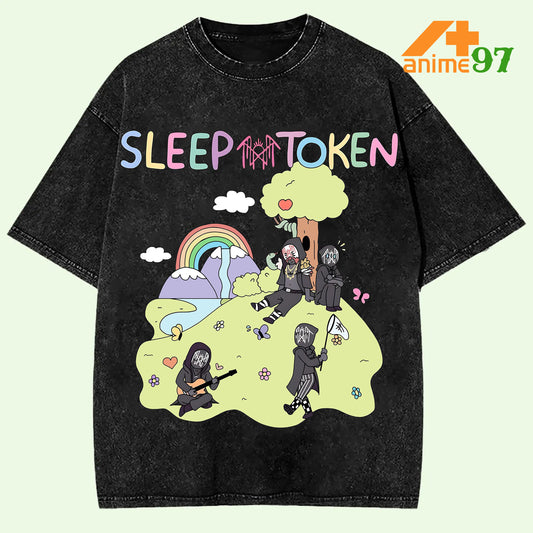 Retro Vintage Limited Pastel Island Ritual Washed T-Shirt – Oversized Unisex Rock-Inspired Whimsical Streetwear