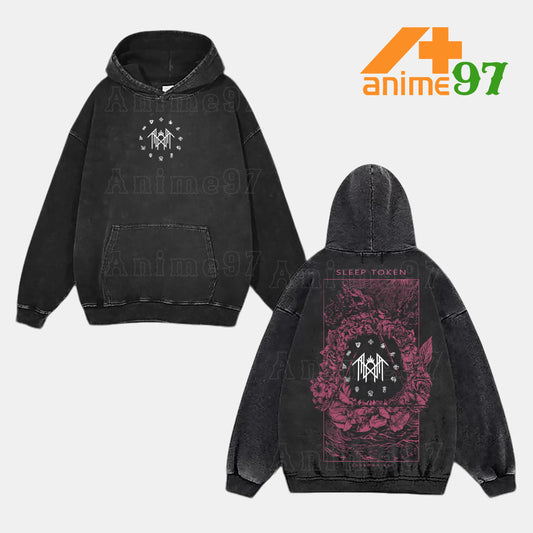 Retro Vintage Limited Ritual Floral Emblem Washed Hoodie – Oversized Unisex Rock-Inspired Streetwear Tee