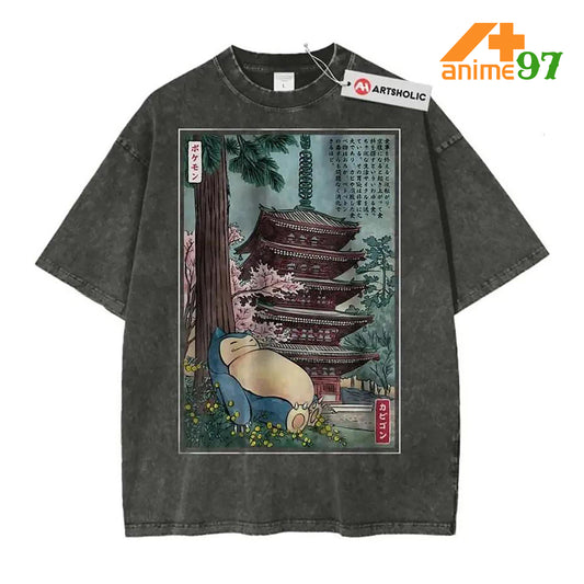Retro Vintage Limited Sleepy Mountain Spirit Ukiyo-e Washed T-Shirt – Oversized Unisex Art-Inspired Streetwear