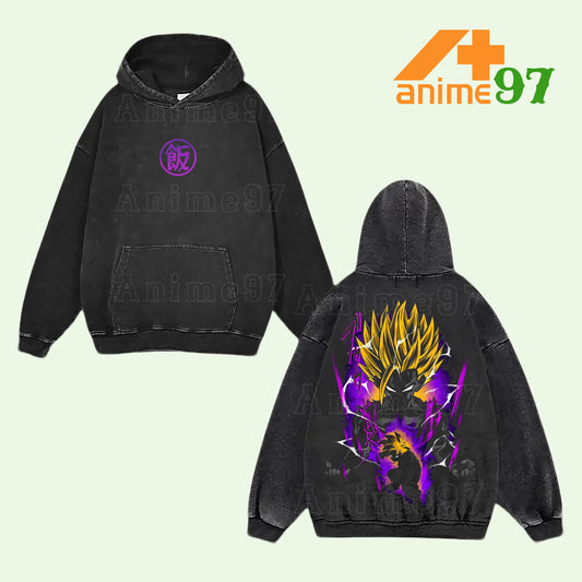 Retro Vintage Limited Mystic Teen Warrior Washed Hoodie – Double Printed Oversized Unisex Lightweight Anime-Inspired Streetwear
