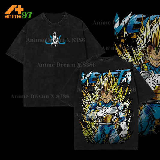 Retro Vintage Limited Prince of Saiyan Pride Warrior Washed T-Shirt – Oversized Unisex Anime-Inspired Streetwear
