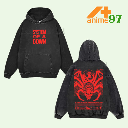 Retro Vintage Limited Toxic Web Emblem Washed Hoodie – Rock-Inspired Band-Style Unisex Streetwear Tee