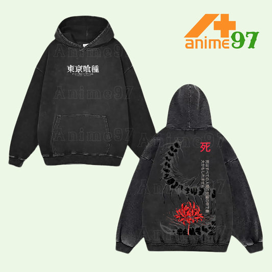 Retro Vintage Limited Masked Ghoul Survivor Acid Washed Hoodie – Oversized Retro Anime-Inspired Graphic Streetwear