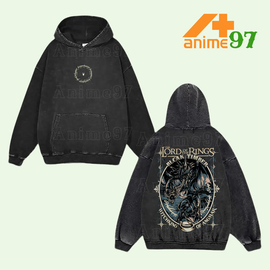 Retro Limited Dark Fantasy Wraith King Washed Hoodie – Grim Rider Graphic Oversized Streetwear for Adventure Fans